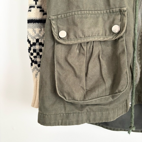 Fate Military Olive Cotton Jacket with Knitted Patterned Sleeves - Picture 6 of 13